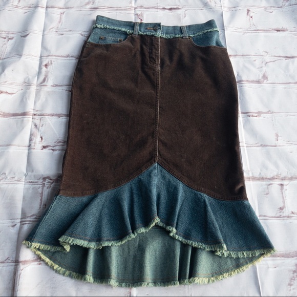 NAF NAF Jean Skirt with Brown Stretch Corduroy Women's Size 38 (US 4-6) - Picture 8 of 12